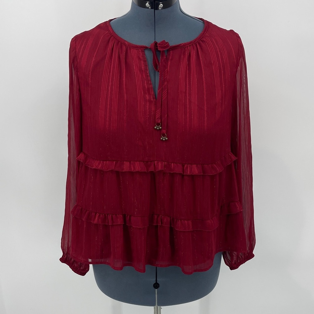 Frye and Co Deep Red Layered Women's Blouse SIZE L LINED